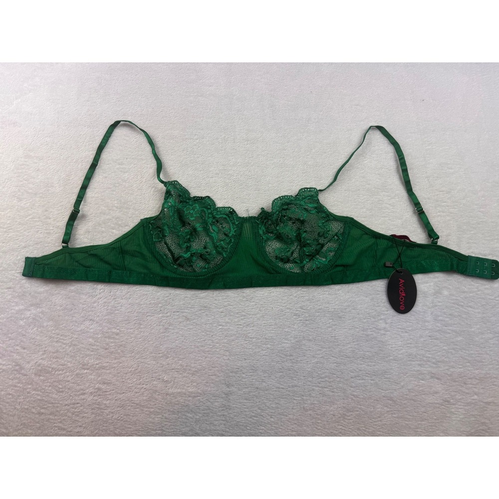 Avidlove Green Lace Underwire Bralette Sheer Mesh Lingerie Size Large NWT